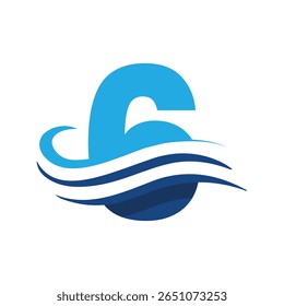 The image shows a flat logo design that depicts a number 6 in blue color combination with three wavy lines. It looks clean and modern on a white background.