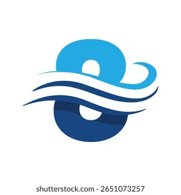 The image shows a flat logo design that depicts a number 8 in blue color combination with three wavy lines. It looks clean and modern on a white background.