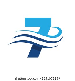 The image shows a flat logo design that depicts a number 7 in blue color combination with three wavy lines. It looks clean and modern on a white background.