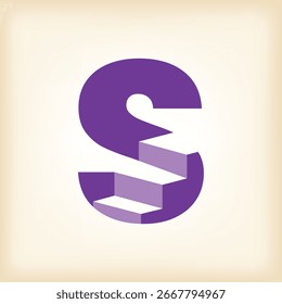The image shows a flat logo design of an initial letter S with stairs in purple color that looks clean and modern on a white background