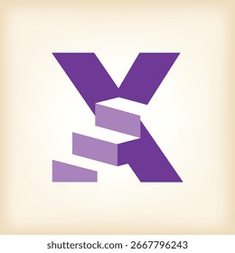 La Imagen muestra un diseño de logotipo plano de una letra inicial X con escaleras en color púrpura que se ve limpio y moderno sobre un fondo blanco