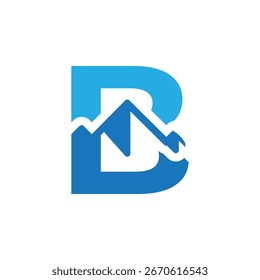 Das Bild zeigt ein flaches Logo-Design eines Buchstaben B mit Berg als Element in blauer Farbe auf weißem Hintergrund