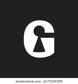 The image shows a flat logo design of an initial letter G with a keyhole on the negative space at the center.