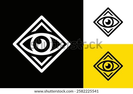 The image shows a flat logo design of an eye shape inside a square diamond shape that looks clean and sharp on a white background