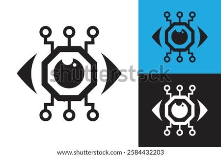 The image shows a flat logo design of an eye ball with transistor lines in black color 