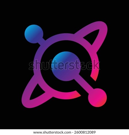 The image shows a flat logo design of a letter q in planet orbit space shape. The logo looks clean in red blue gradient on a black background and can be used for space related purposes.
