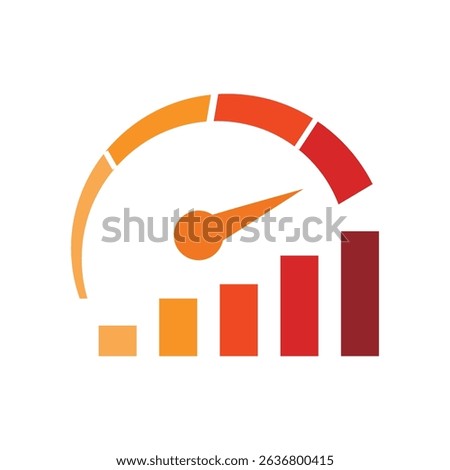 The image shows a flat logo design that depicts a speedometer and a graph bar in orange color combination. The logo looks clean and sharp on a white background.