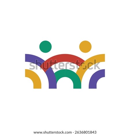 The image shows a flat logo design that depicts two abstract people in multi-color connected to each other. The logo looks clean and sharp on a white background.