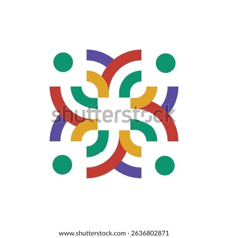 The image shows a flat logo design that depicts four abstract people in multi-color connected to each other forming a cohesive shape. The logo looks clean and sharp on a white background.

