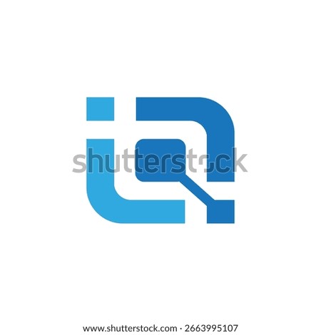 The image shows a flat logo design of an initial letter Q in blue color combo that looks modern and techy on a white background