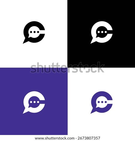 The image shows a flat logo design of a letter C that comprises of two speech bubbles.