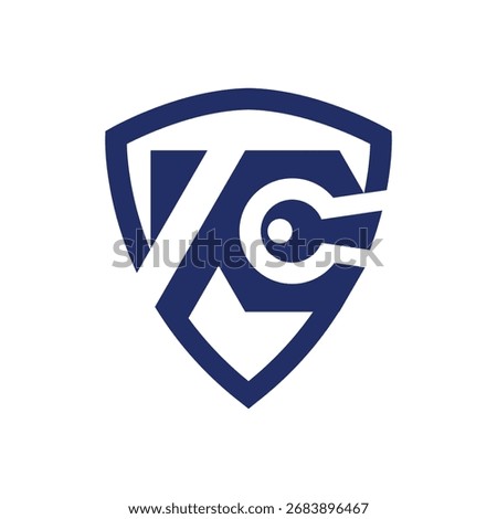 The image shows a flat logo design of a monogram KC inside a shield shape with a key on it. It looks clean and sharp on a white background