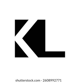 The image shows a flat monogram an initial letter KL in san serif font color that looks clean and sharp on a white background