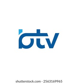 The image shows a flat monogram logo design of an initial letter btv in blue color that looks clean and sharp on a white background