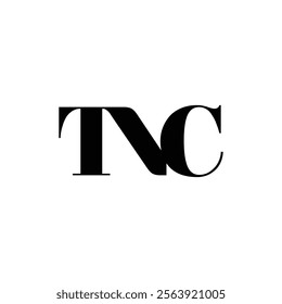 The image shows a flat monogram logo design of an initial letter TNC in black color that looks clean and formal on a white background