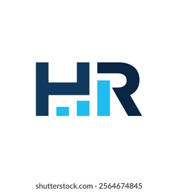 The image shows a flat monogram logo design of an initial letter HR in blue color with a graph bar that looks clean and sharp on a white background