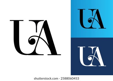 
The image shows a flat monogram logo design of an initial letter UA in classic serif font in black color that looks clean and formal on a white background.
