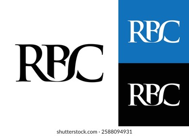 The image shows a flat monogram logo design of an initial letter RBC in serif font in black color that looks classic and clean on a white background.
