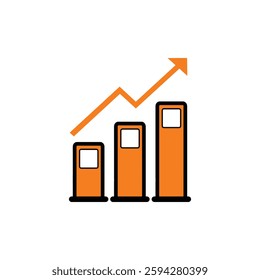 The image shows a flat monogram logo design that depicts a graph bar made of fuel stations with arrow. The image produced without the use of any form of AI software.