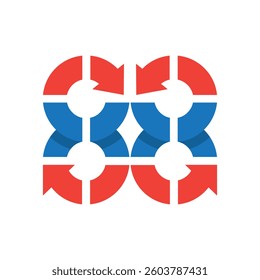 The image shows a flat monogram logo design of a connected number 88 in circular arrows in blue and orange color. The design looks clean and sharp on a white background