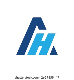 The image shows a flat monogram logo design of an initial AH in blue color that looks clean and bold on a white background