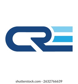A imagem mostra um design de logotipo monograma plano de uma letra inicial CRE em cor azul que parece limpa e nítida em um fundo branco 