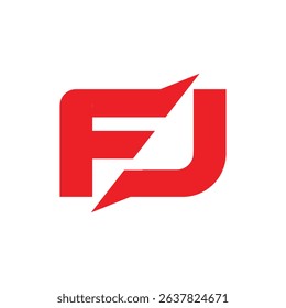 The image shows a flat monogram logo design of an initial letter FJ in red color that looks clean and sharp on a white background for general purposes