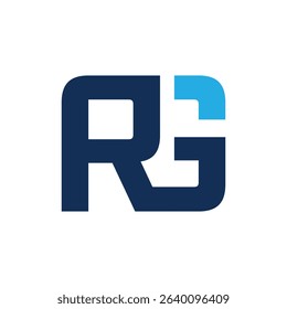 The image shows a flat monogram logo design of an initial letter RG in blue color with light blue accent that looks clean and bold on a white background.