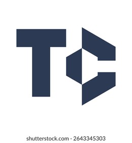 The image shows a flat monogram logo design of an initial letter TC in dark color in hexagon shape that looks clean and modern on a white background