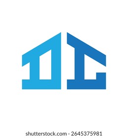 The image shows a flat monogram logo design of an initial letter DC in abstract house shape in blue color that looks clean and modern on a white background for real estate related purposes