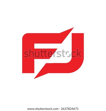 The image shows a flat monogram logo design of an initial letter FJ in red color that looks clean and sharp on a white background for general purposes