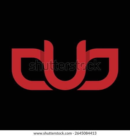 The image shows a flat monogram logo design of an initial letter dub in red color that looks clean and modern on a black background that can be used for general purposes