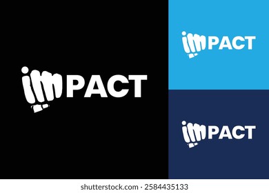 The image shows a flat wordmark logo design that said IMPACT with the IM part in hand fist shape that looks tough on a black background