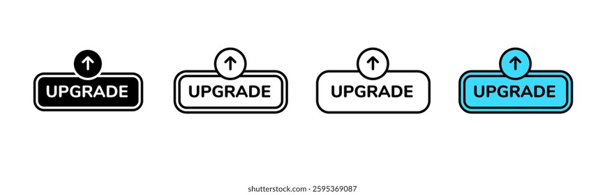 The image shows four upgrade button designs featuring upward-pointing arrow icons. each button varies.