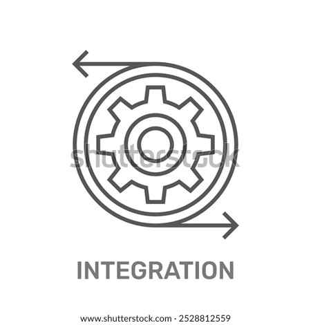 The image shows a gear icon surrounded by two arrows forming a circle, symbolizing integration, likely in a technology or software context, representing the combination of systems or processes.