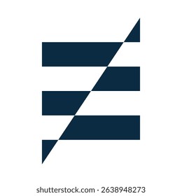 The image shows a geometric flat logo design of a letter E in blue color that looks clean and sharp on a white background