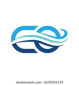 
The image shows a geometric monogram logo design of an initial letter EO in blue color with three wave lines that looks clean on a white background 
	
