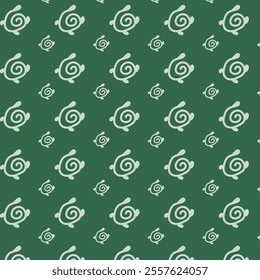 The image shows a green background with a repeating pattern of white snail-like shapes arranged diagonally. The pattern is interesting due to its uniformity and the whimsical design of the snail shape