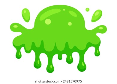 The image shows a green cartoon slime splashing on a white background