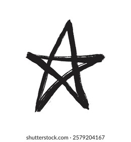 The image shows a hand painted black star with a rough texture against a white background.