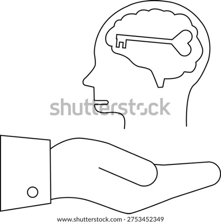 Image shows a hand presenting a head the brain containing a key