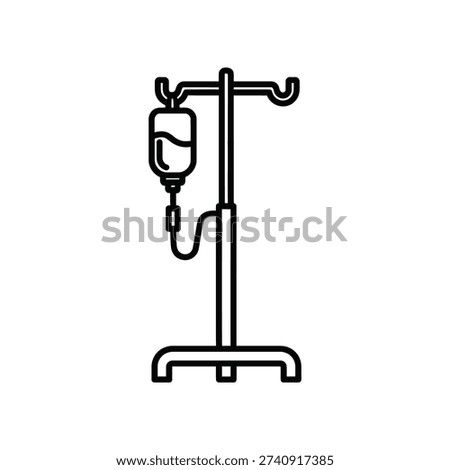 The image shows an intravenous (IV) drip setup mounted on a mobile stand. The setup includes a bag containing fluid, likely medication or saline, connected by a tube to a hook on the stand. The stand has wheels for easy movement and a stable base to ensure it remains upright during use, commonly found in clinical settings for administering fluids directly into a patient’s bloodstream.