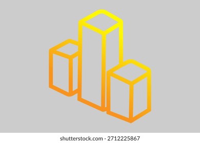 A figura mostra um ícone de estilo isométrico de três barras retangulares semelhantes a um gráfico de barras ou blocos de construção.