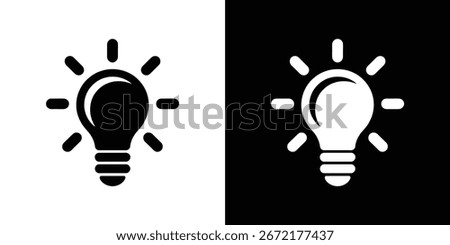 Image shows a lightbulb icon set. On the left is a black light bulb on a white background and on the right is a white bulb on a black background.