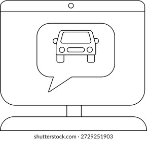 La Imagen muestra un monitor de computadora de arte lineal que muestra un ícono de automóvil dentro de una burbuja de discurso