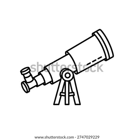 The image shows a line drawing of a compact telescope with a cylindrical body and an eyepiece lens. The telescope is mounted on a tripod with an adjustable height for better viewing angles. The design is simplistic and appears to be a representation of an amateur astronomy tool.