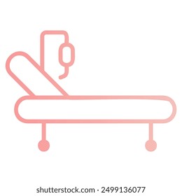 The image shows a line drawing of a hospital bed with an IV drip bag hanging above it. The bed is elevated on one side and has wheels on the bottom.