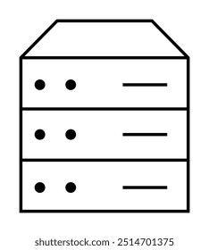 The image shows a line drawing of a three-tier server rack. Each tier features two circular ports on the left and a horizontal slot on the right. The drawing is in black and white, emphasizing