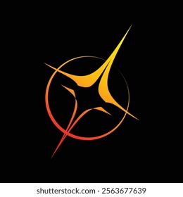 The image shows a logo design of abstract starlight in yellow red gradient that looks clean and sharp on a black background