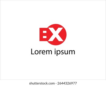 The image shows a logo design featuring a large red circle with a white capital X inside It is positioned next to a small red square with three white rectangular elements. 